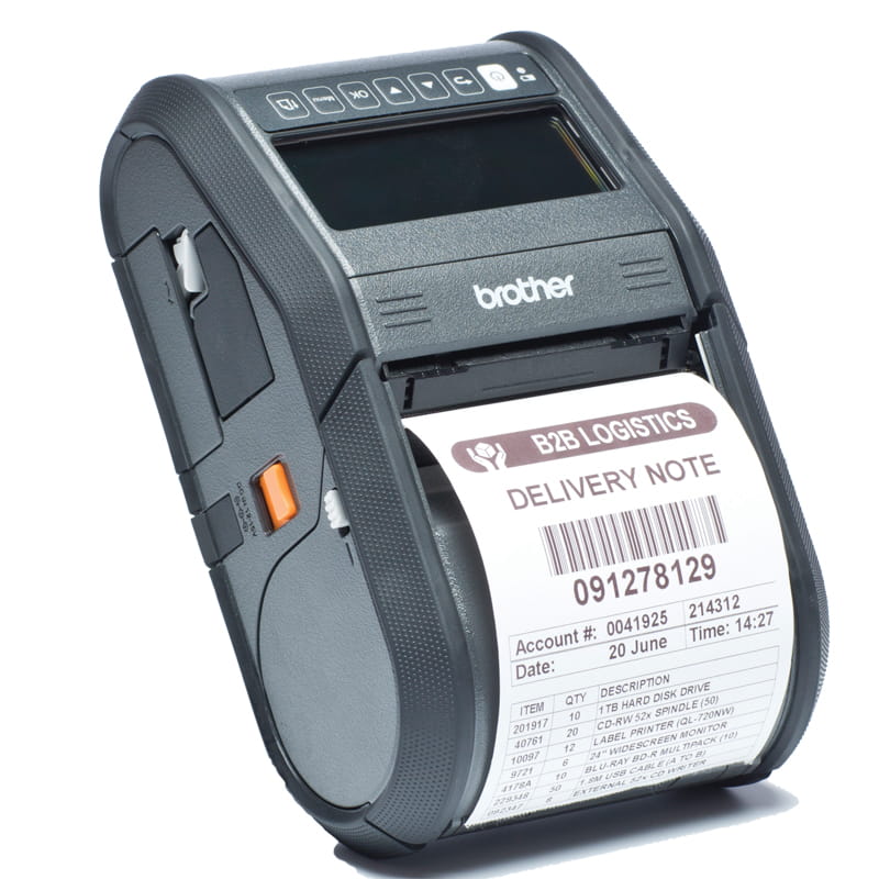 portable printer rj-3150 facing right with print output