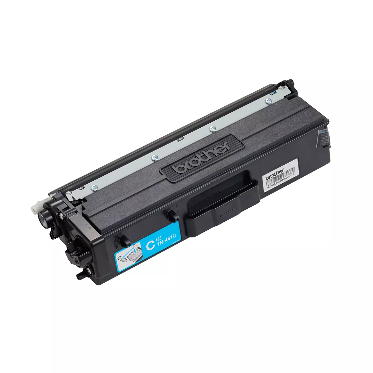 cyan standard yield toner cartridge tn441 out of carton facing right.