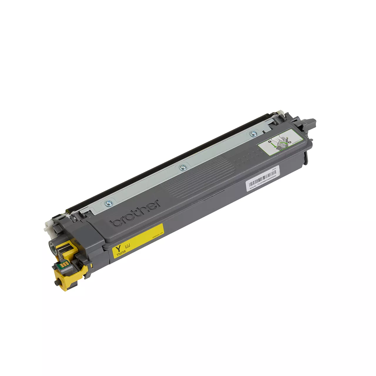 yellow standard yield toner cartridge tn258 out of carton facing right