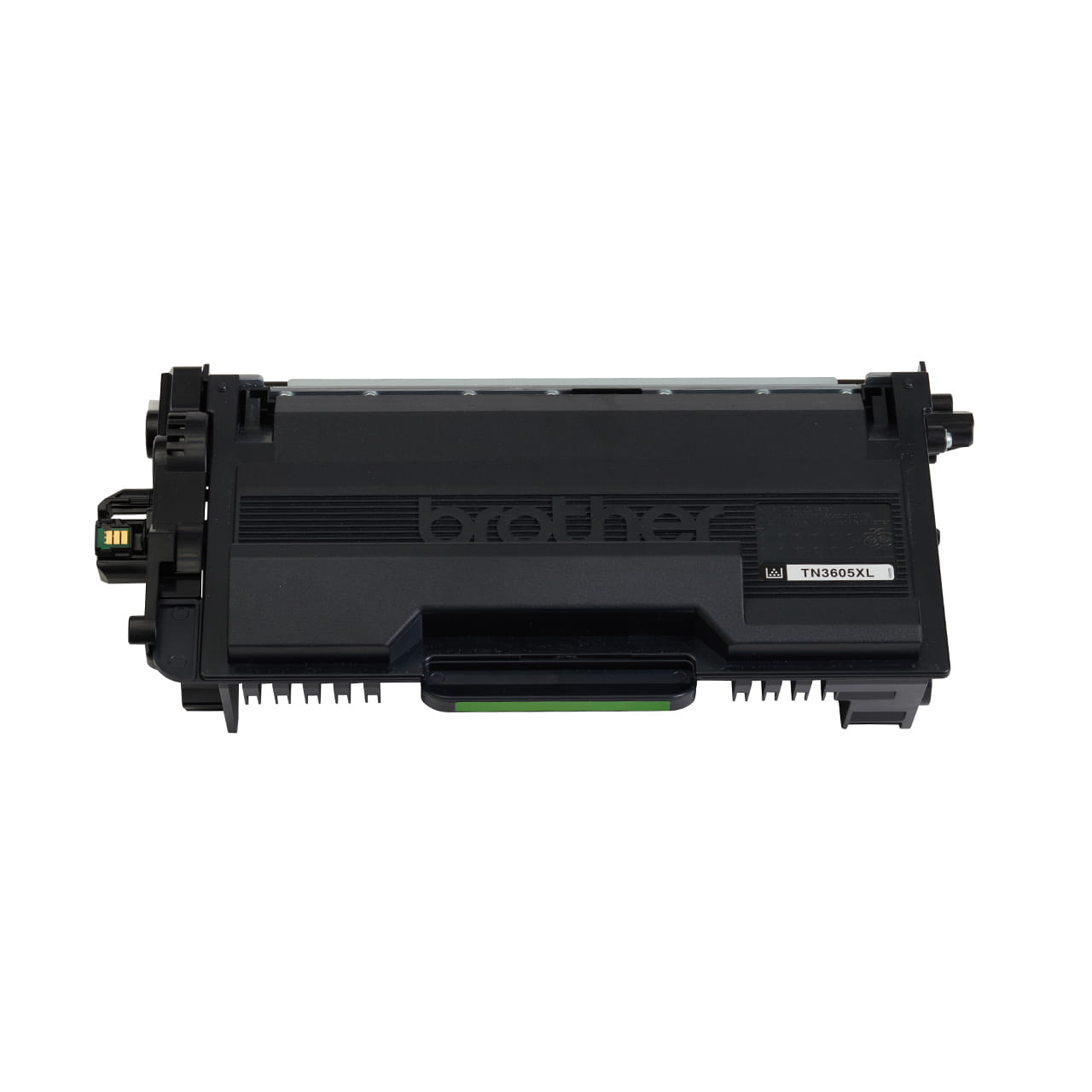 black high yield toner cartridge tn3605xl out of carton facing forward.