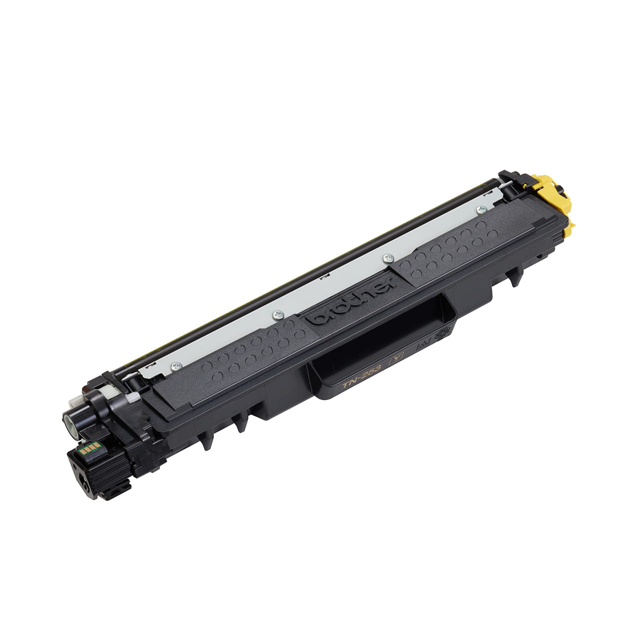 yellow standard yield toner cartridge tn253 out of carton facing right.