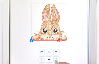Image of a built-in pocket topper embroidery design on the Brother Stellaire2 Innov-is XJ2 displaying the two-point positioning system