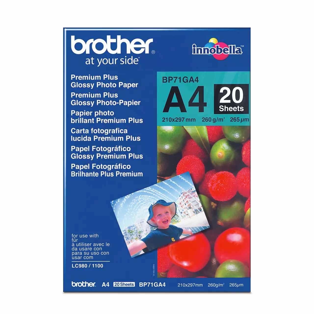 brother a4 glossy photo paper bp71ga4 - facing forward