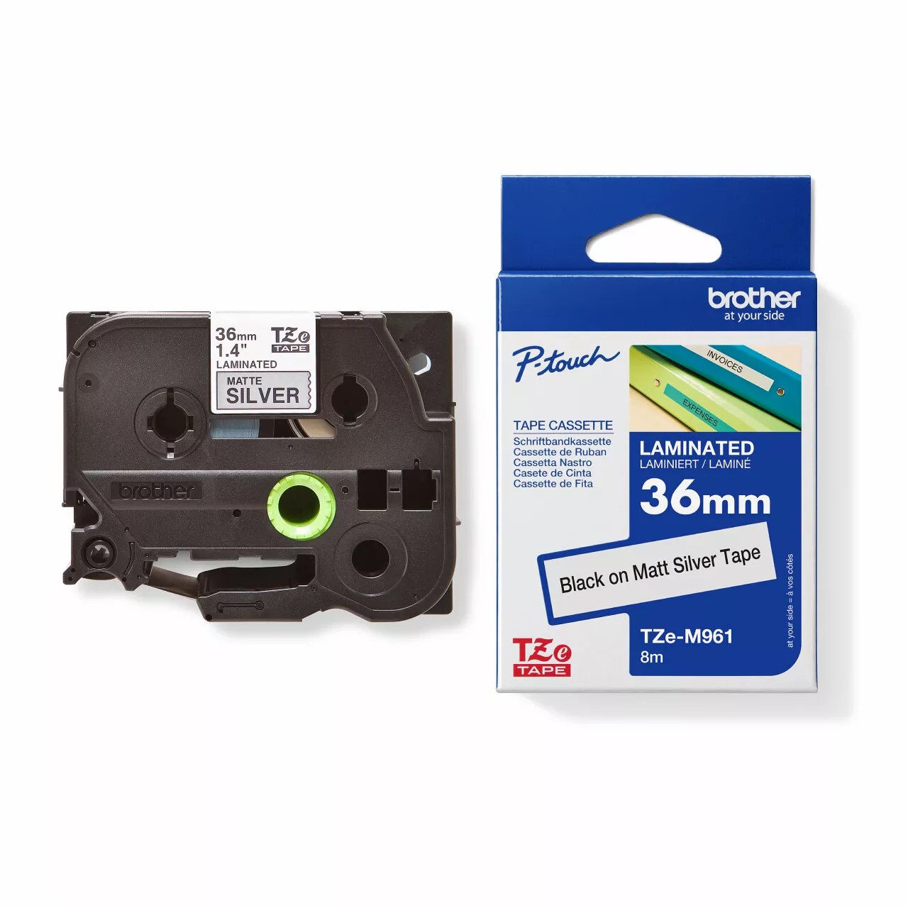 Brother Genuine TZe-M961 - Cassette next to carton