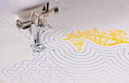 Image of the Brother Stellaire Innov-is XE2 Embroidery machine stitching a Built-in Deco-fill design