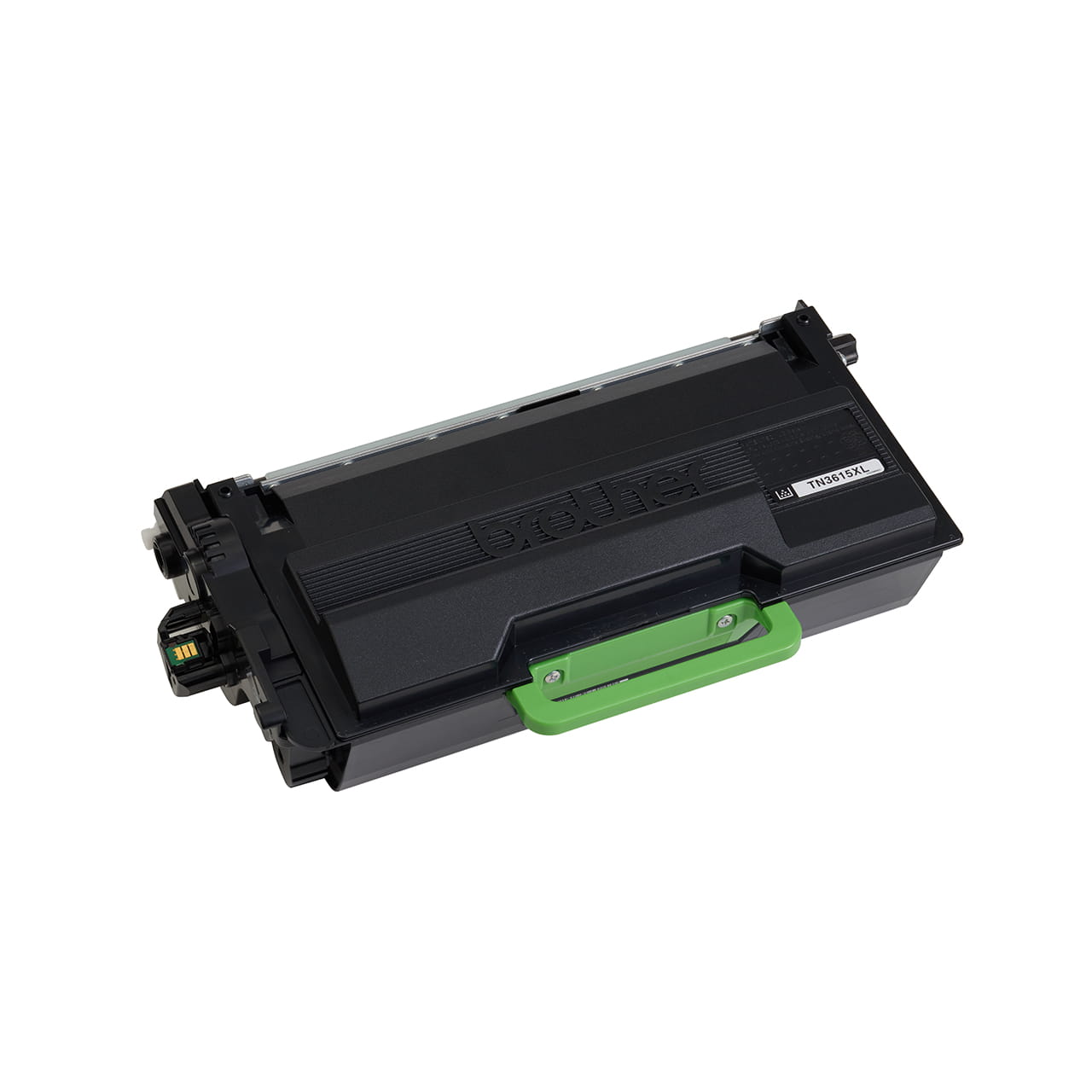 black max yield toner cartridge tn3615xl out of carton facing right.