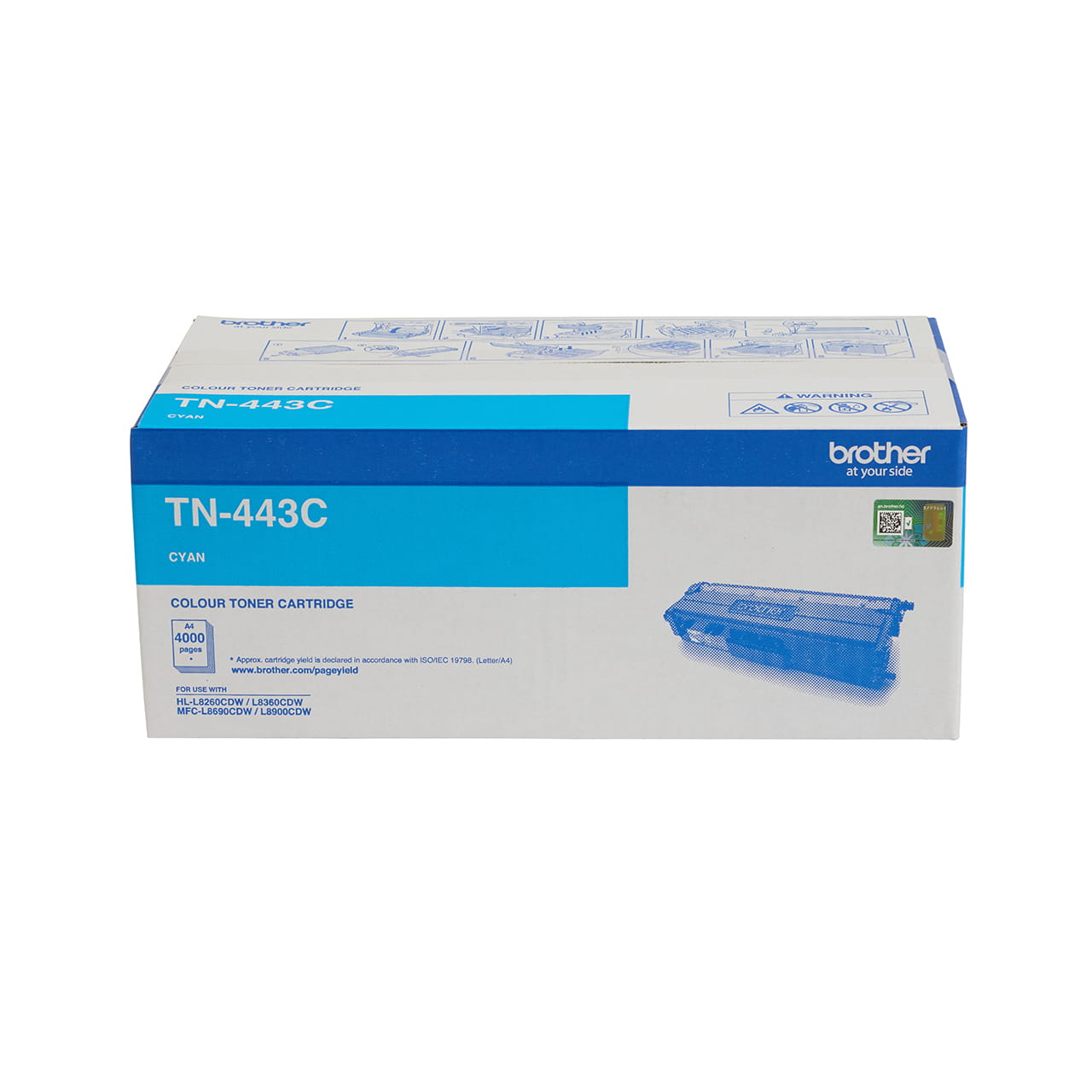 cyan high yield toner cartridge tn443 carton.