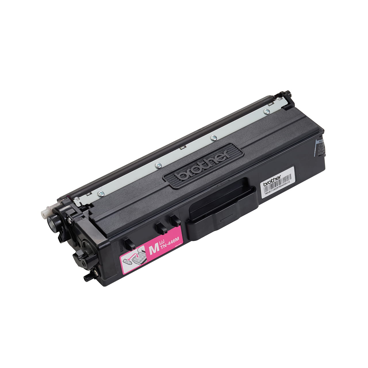 magenta super high yield toner cartridge tn446 out of carton facing right.