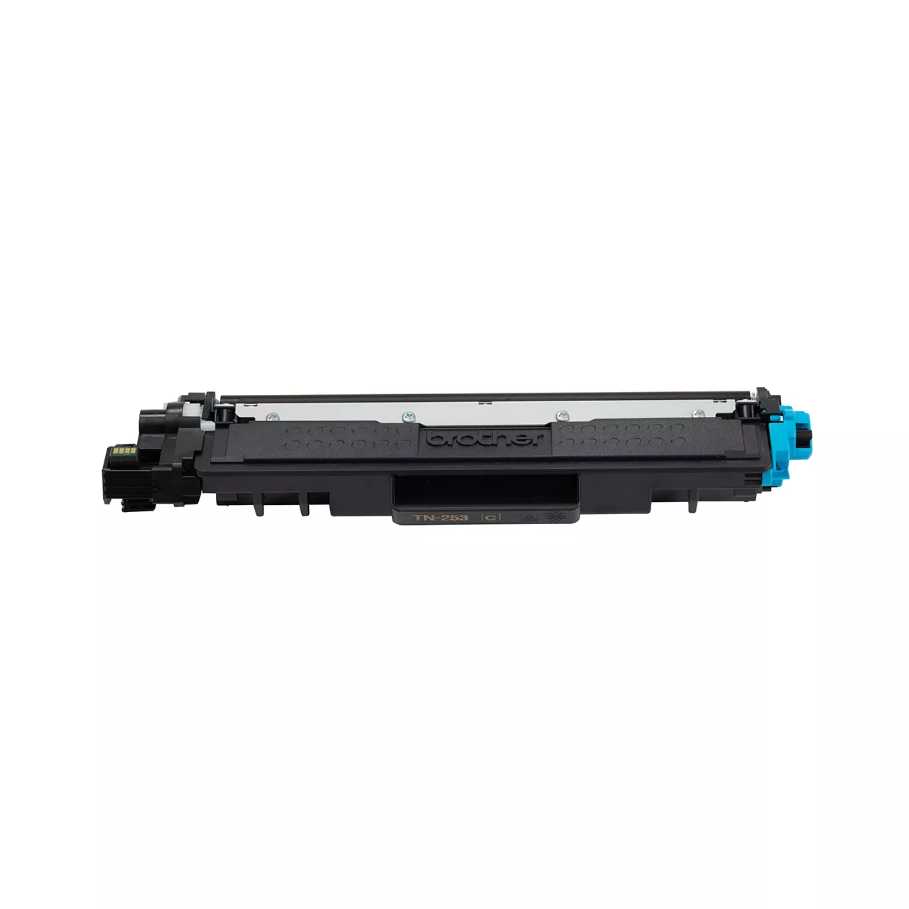 cyan standard yield toner cartridge tn253 out of carton facing forward.