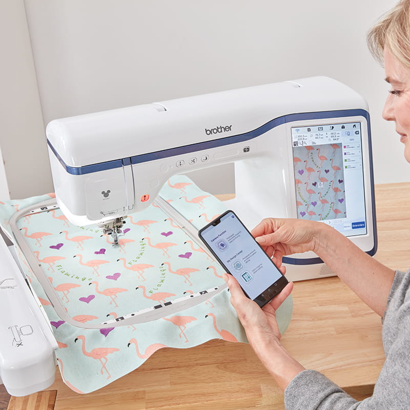 embroidery machine stellaire xe1 snap design with mobile device