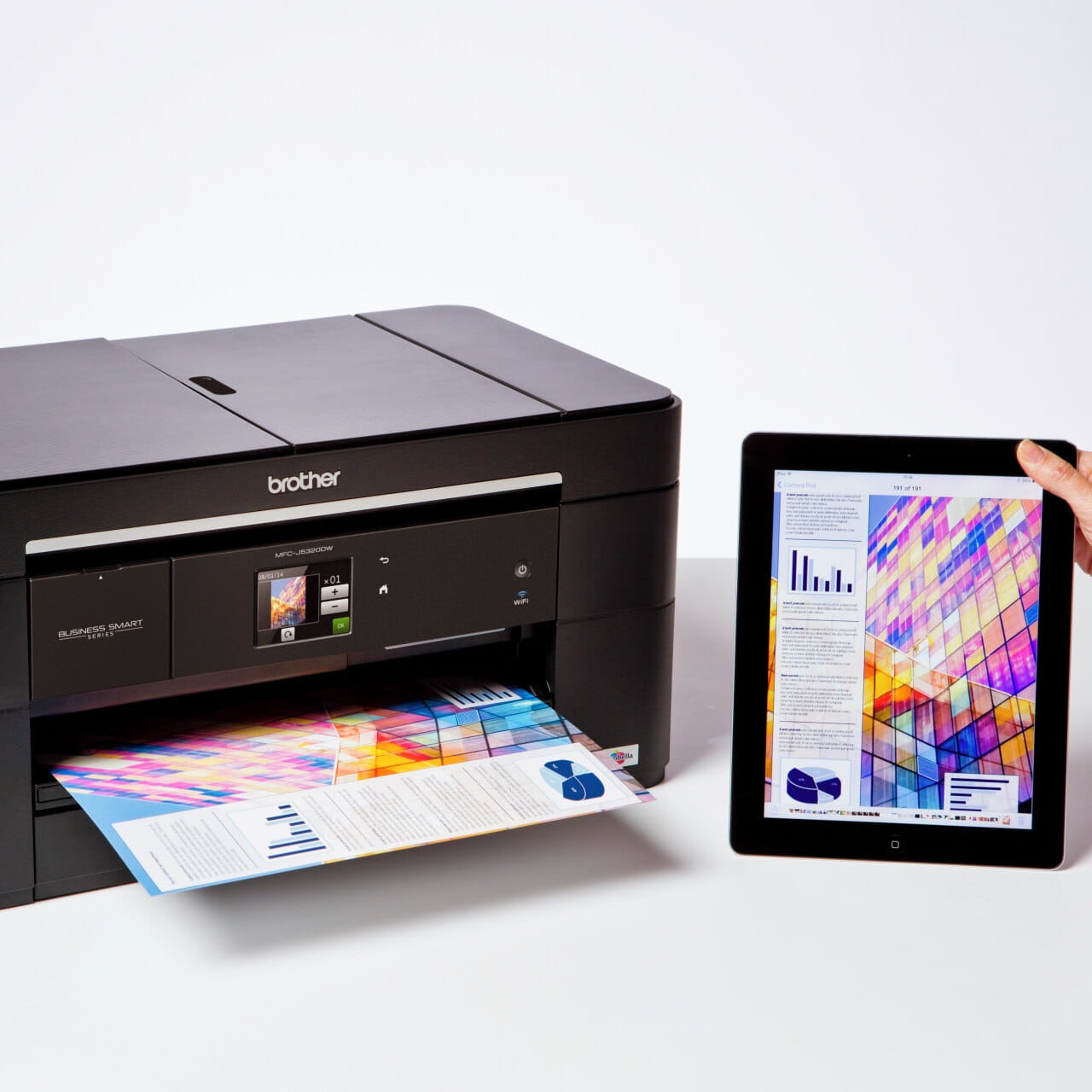 Brother MFC-J5320DW printer printing a colour page