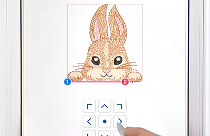 Image of a built-in design on the Brother Stellaire2 Innov-is XE2 Embroidery machine depicting a rabbit pocket topper utilising the 2-point positioning feature 