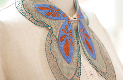 Image of a decorative fabric collar created on the Brother Celeste CX1e embroidery machine