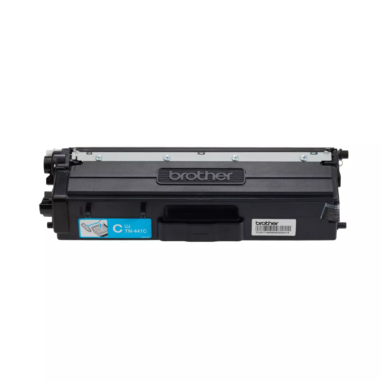 cyan standard yield toner cartridge tn441 out of carton facing forward.