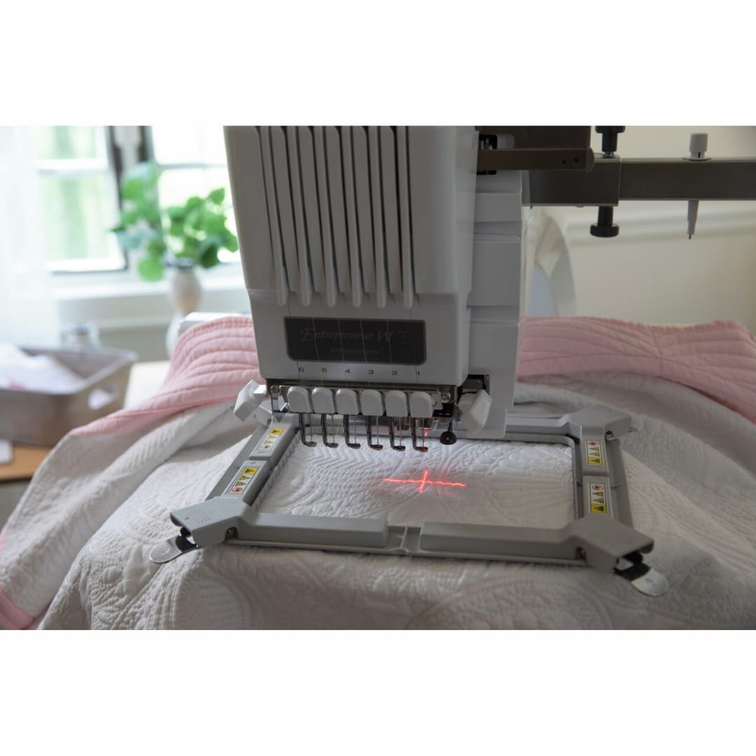 Image of the Brother PRVMFLKITAP magnetic frame on a Brother PR680W Embroidery machine