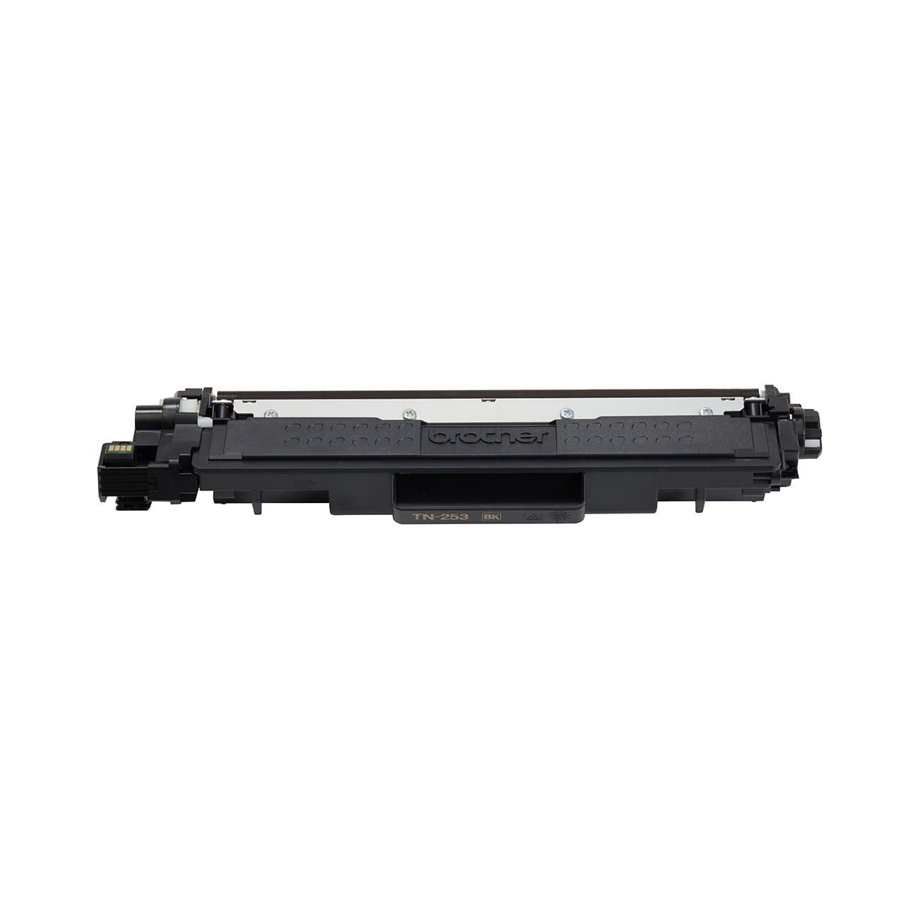 black toner cartridge tn253 out of carton facing forward.
