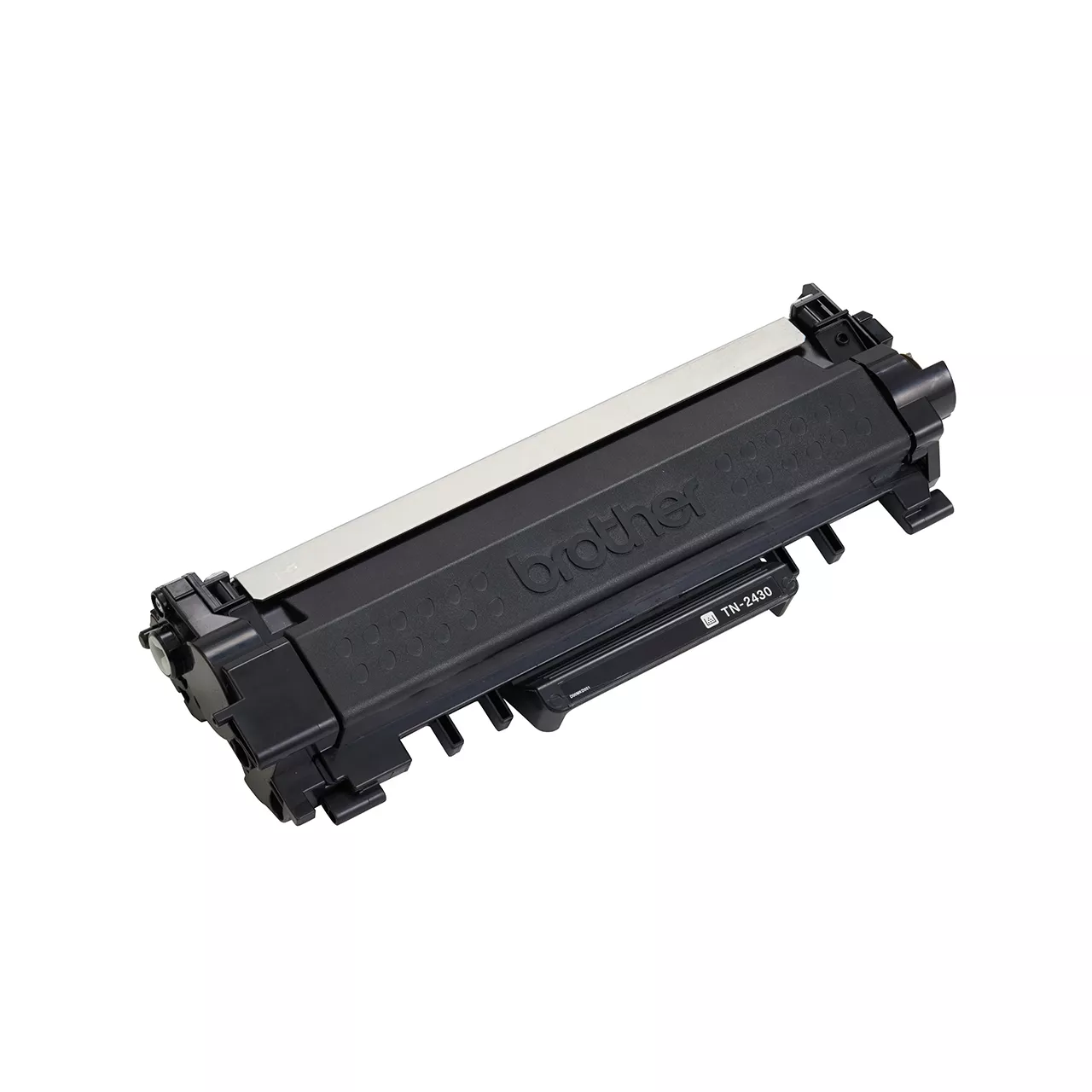black standard yield toner cartridge tn2430 out of carton facing right.
