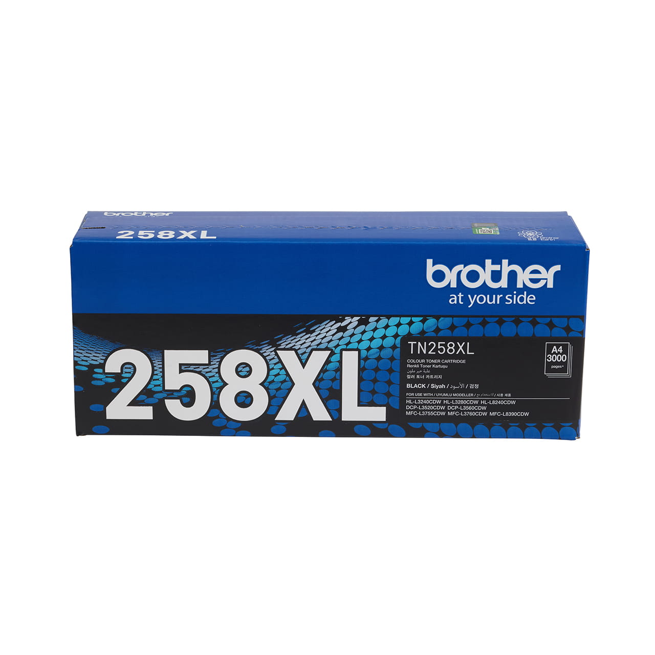 black high yield toner cartridge tn258xl carton