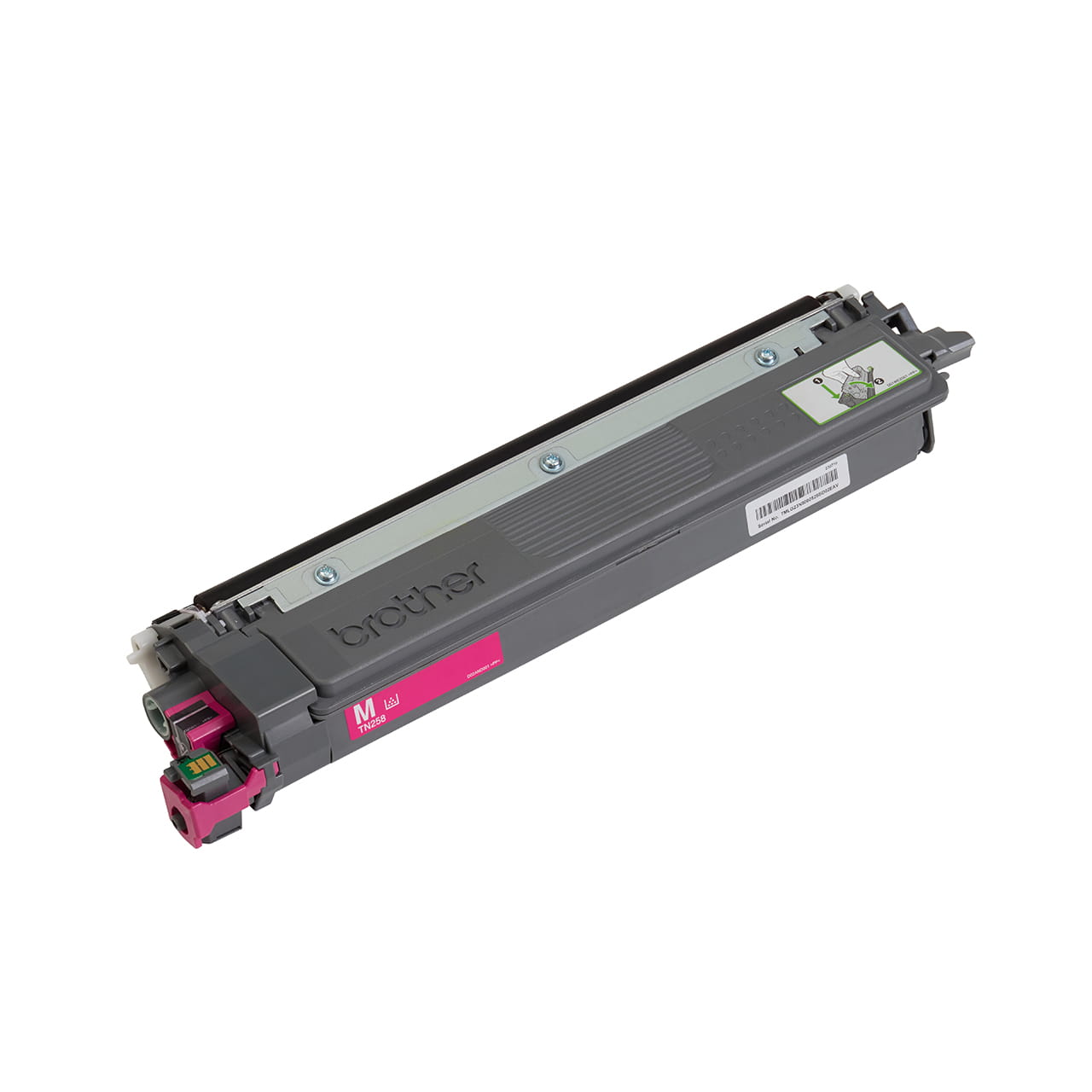 magenta standard yield toner cartridge tn258 out of carton facing right