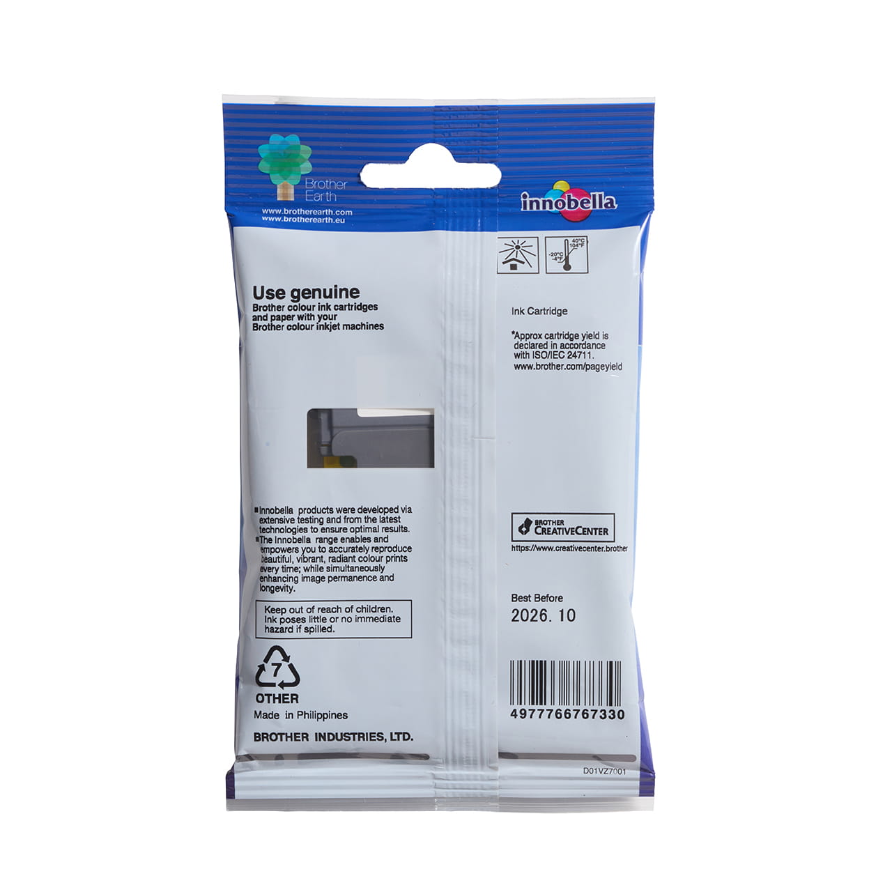 Yellow high yield ink cartridge LC3317Y package facing back