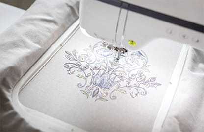 Image of the Brother Celeste CX1e Embroidery Machine with a design stitch out on the large 360 x 240mm frame