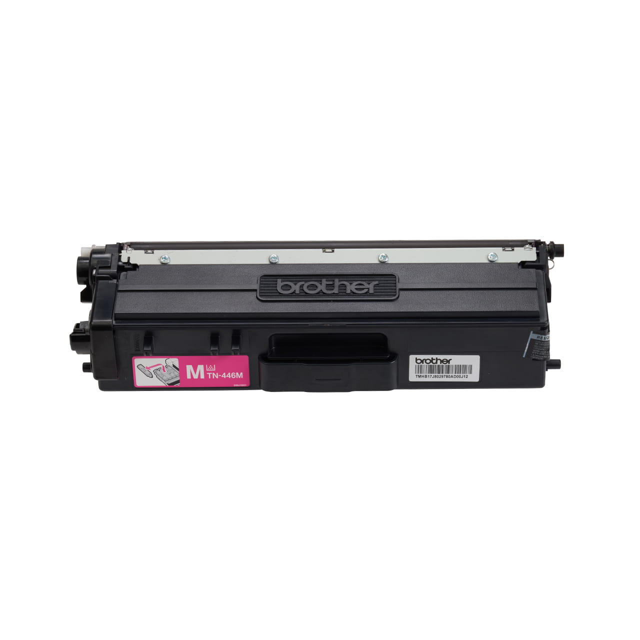 magenta super high yield toner cartridge tn446 out of carton facing forward.