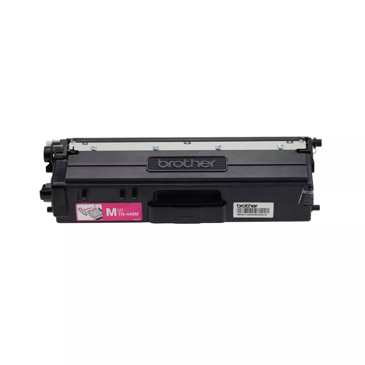 magenta super high yield toner cartridge tn446 out of carton facing forward.