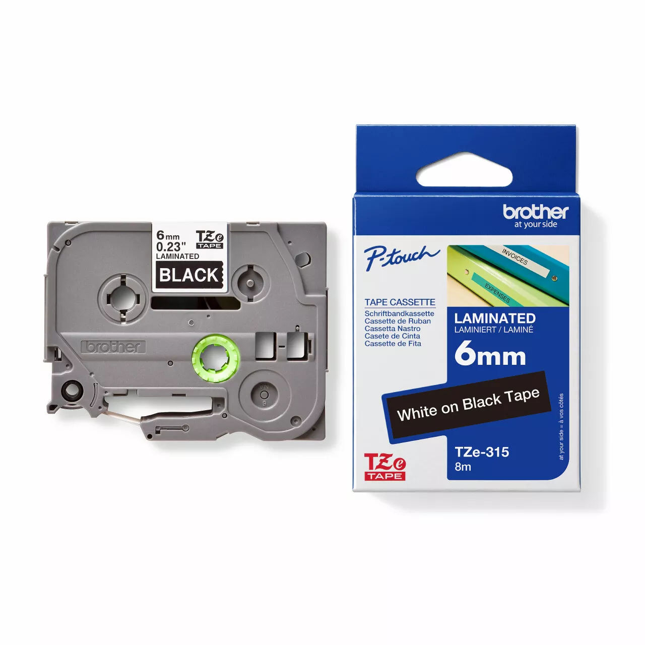 Genuine Brother TZe-315 Labelling Tape Cassette – White on Black, 6mm x 8m, Laminated