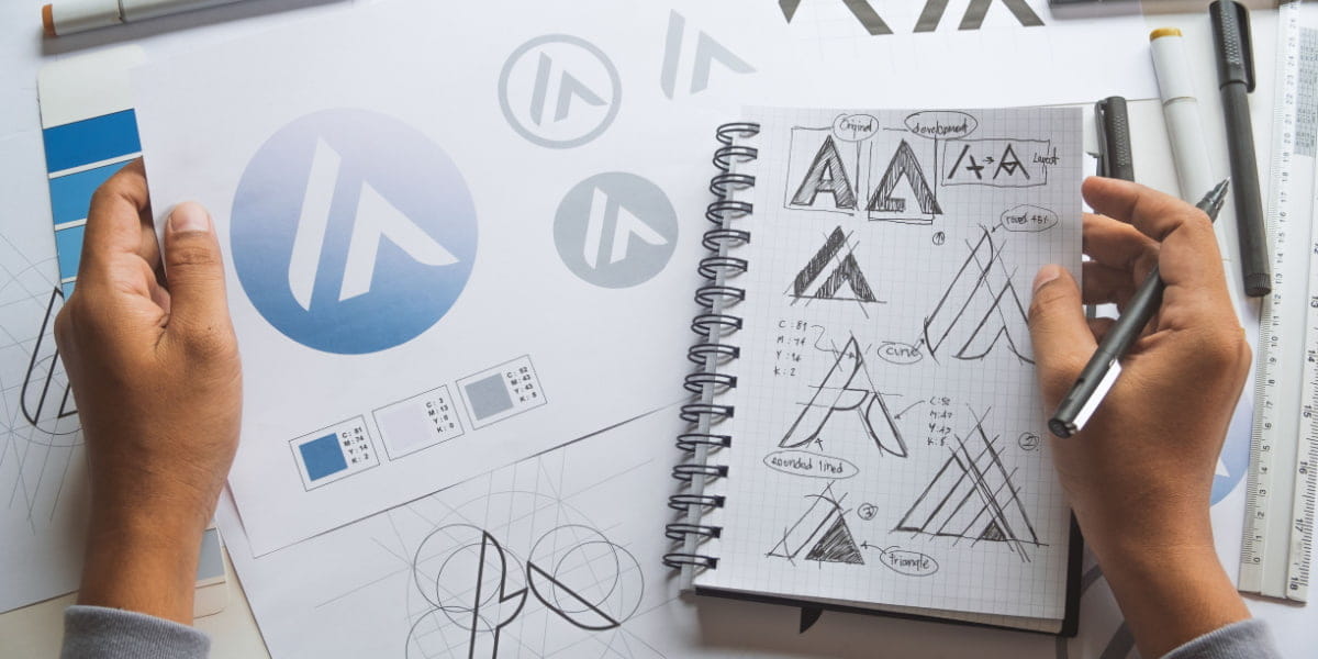 Multiple variations of brand design on papers