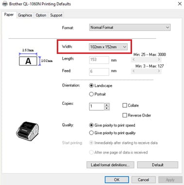 brother shipping label printer settings