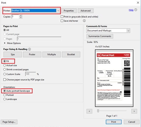 australia post shipping label print setting in adobe 2