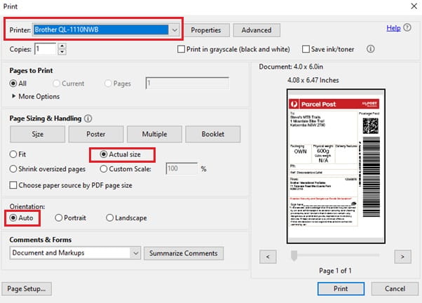 australia post shipping label print settings in adobe 1