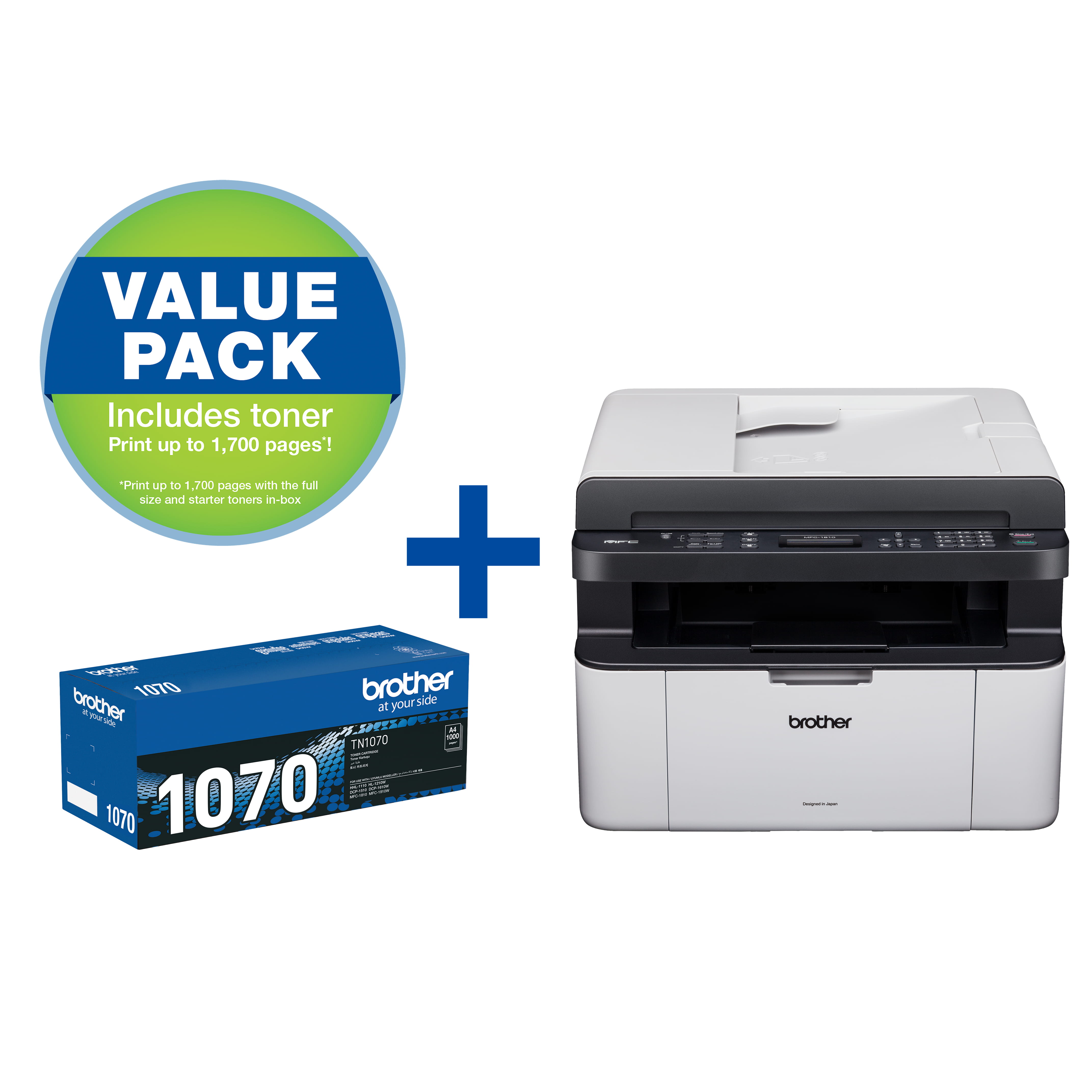 MFC-1810 with a full sized tn-1070 toner and a value pack icon