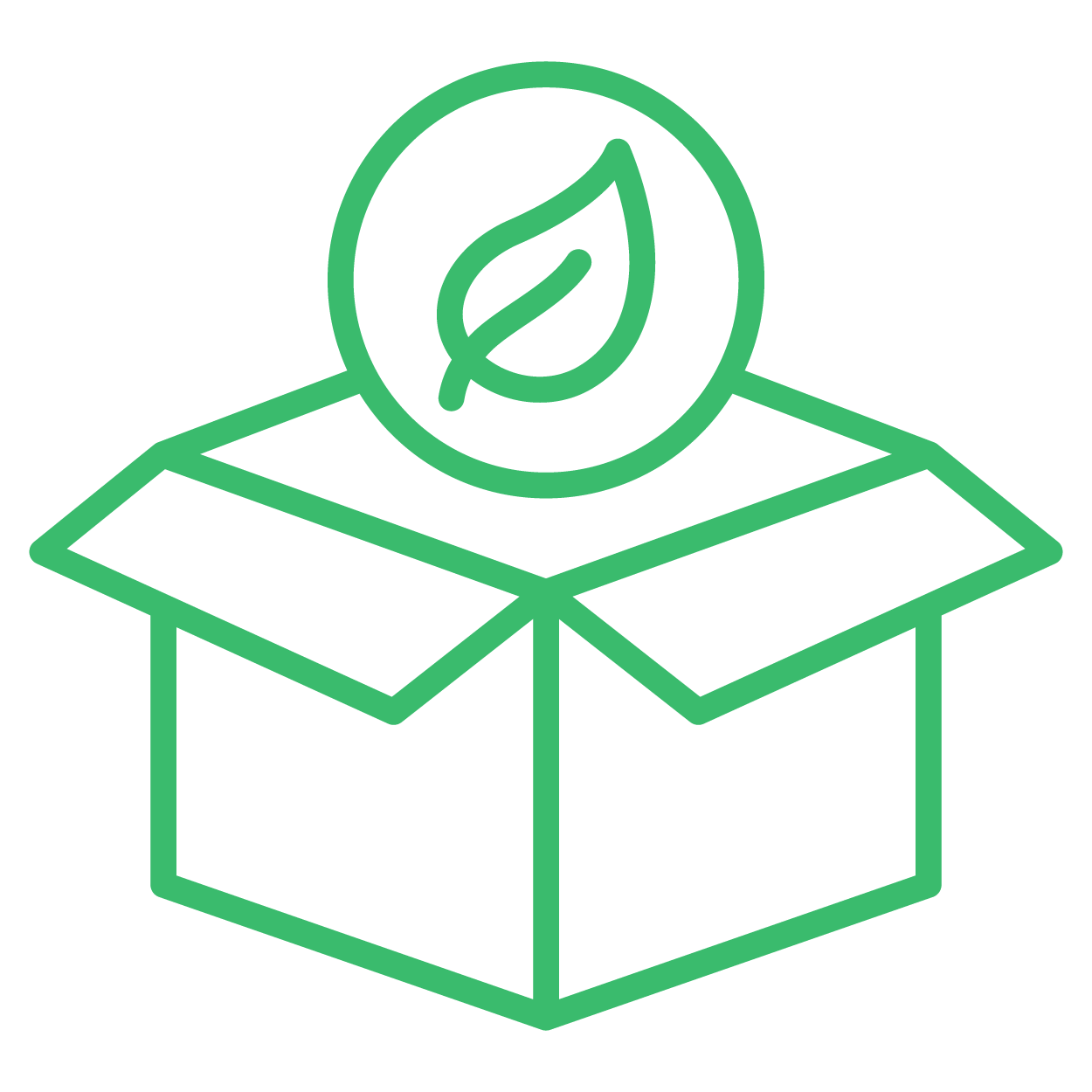 green leaf with open box icon