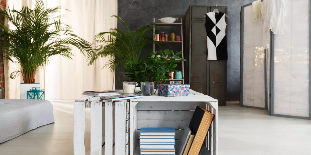 An upcycled wooden shelf that's a desk space for a home office