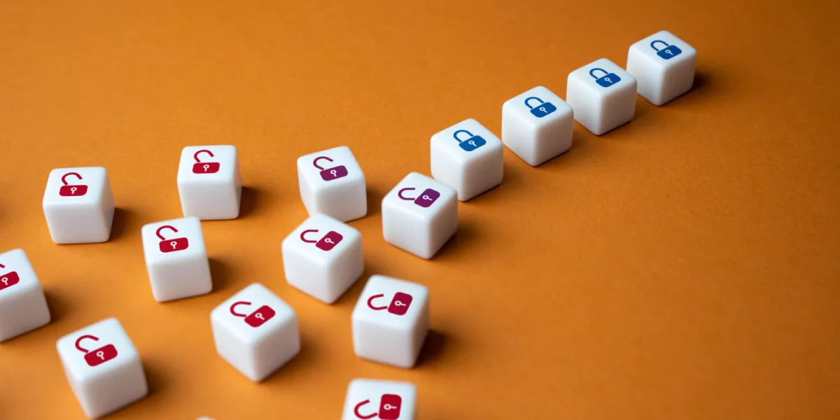 Lots of padlocks open and locked depicting cyber security