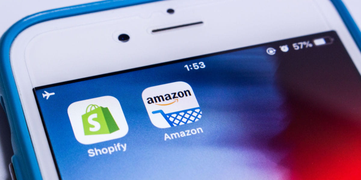 A Shopify and Amazon app displayed on a smartphone screen.