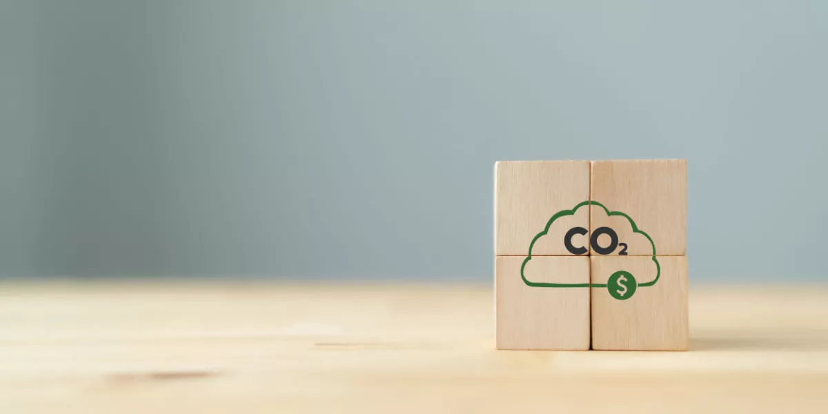 A carbon dioxide symbol on a wooden sign.