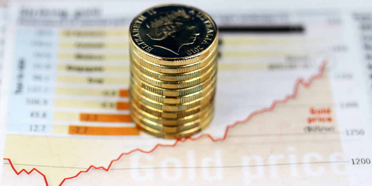 Australian gold coins on a graph depicting higher profits