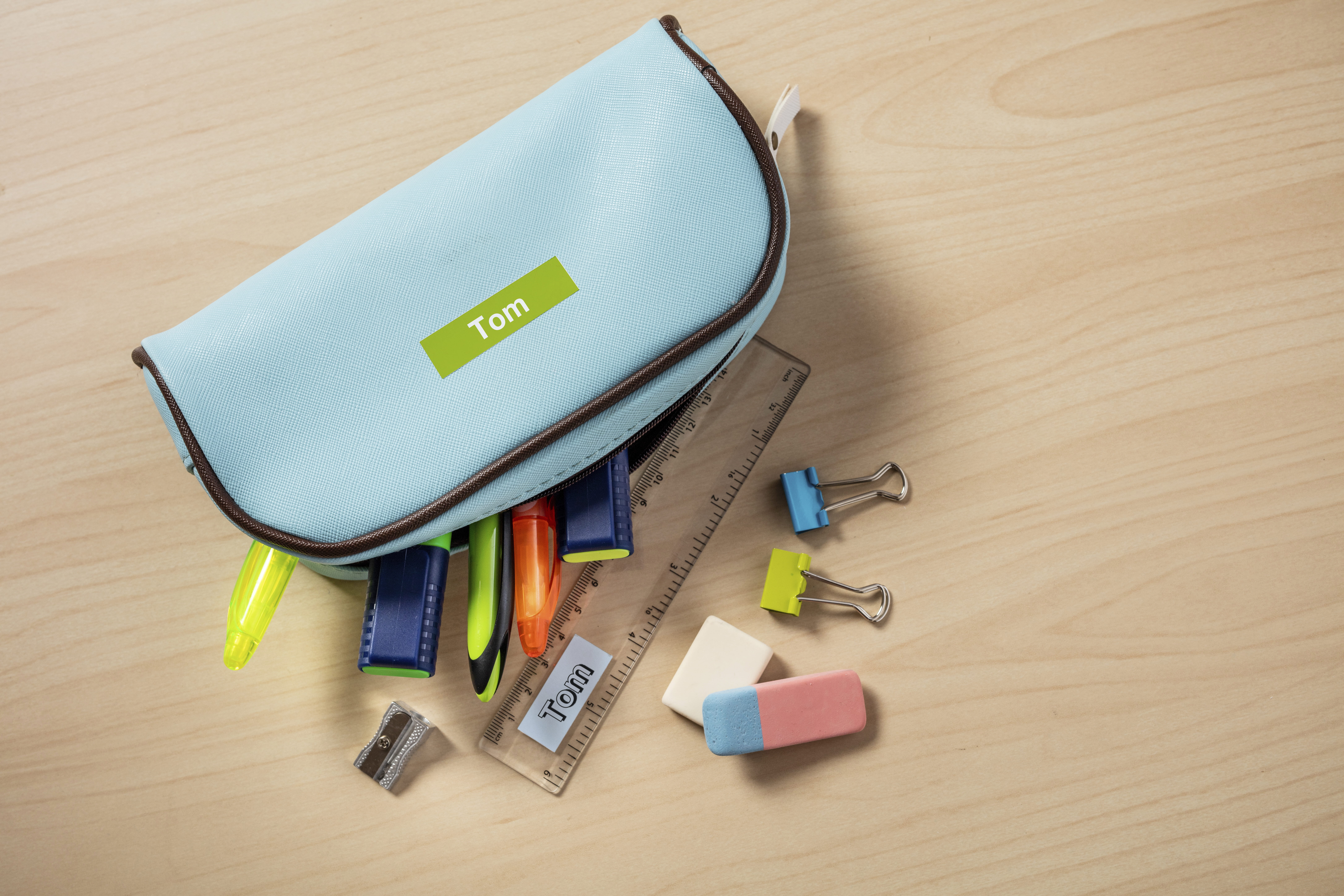 TZe name label tape on a pencil case