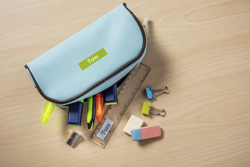 TZe name label tape on a pencil case