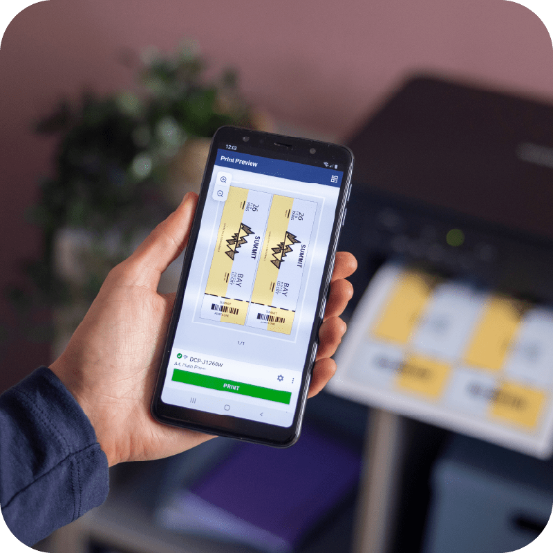 woman using phone to print