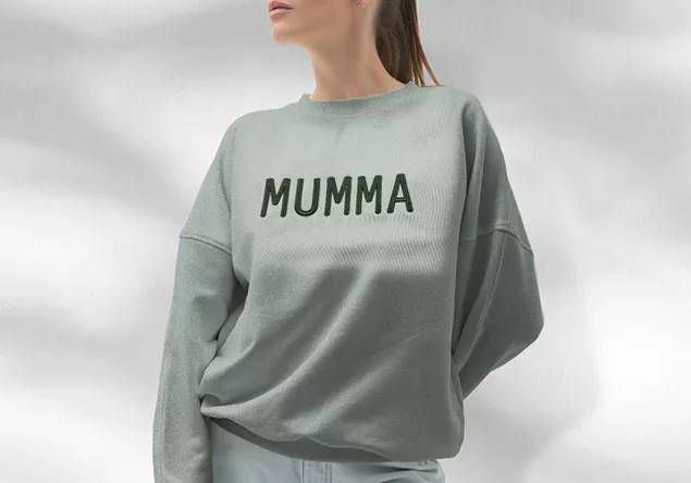 image of a sweat shirt using on trend puff fonts