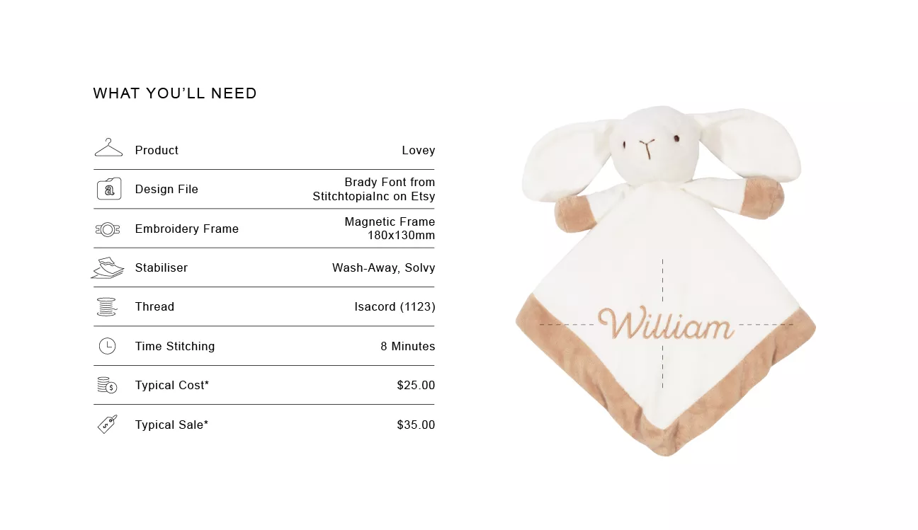 image of the recipe card for embroidering on baby gifts