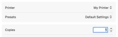 Mac printing presets