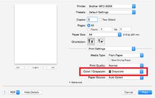 Greyscale setting Mac brother