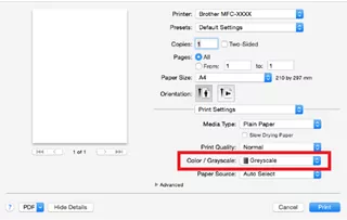 Greyscale setting Mac brother