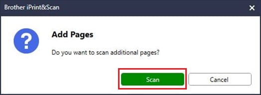 click add pages in Brother iprint and scan to scan additional page