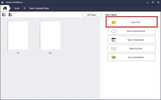 Save to PC button Brother iPrint and Scan 