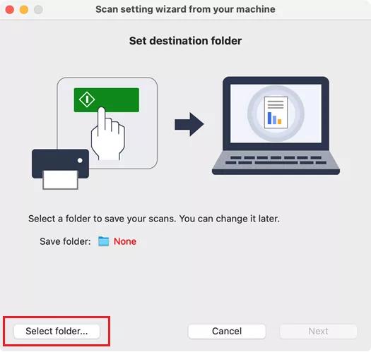 Select Folder for Machine Scan Settings Brother iPrint and Scan Mac